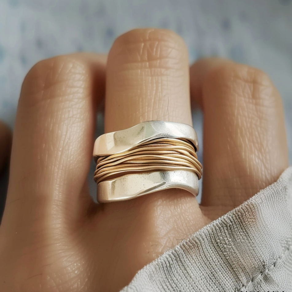 SILVER GOLDEN THREADS RING