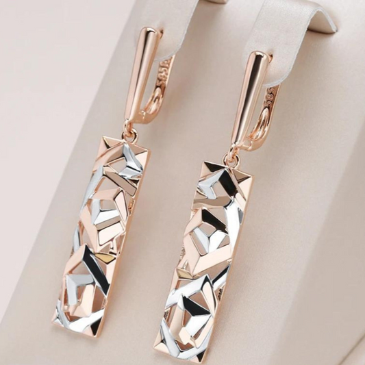 ELEGANT RECTANGULAR GOLD AND SILVER EARRINGS