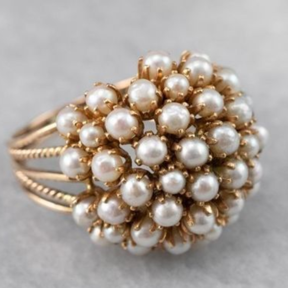 INLAID PEARLS RING