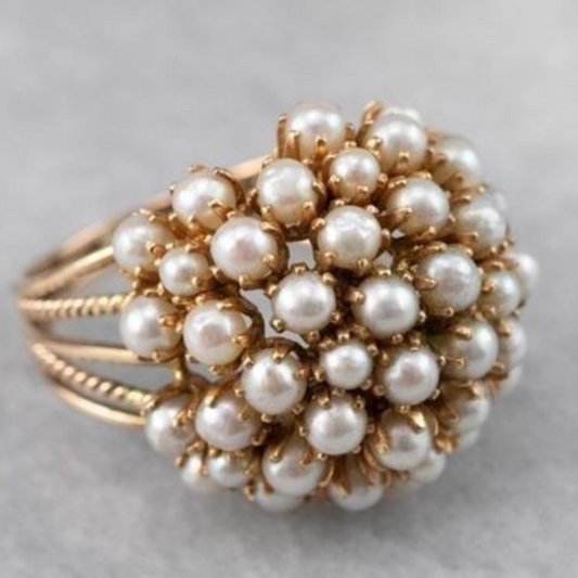INLAID PEARLS RING