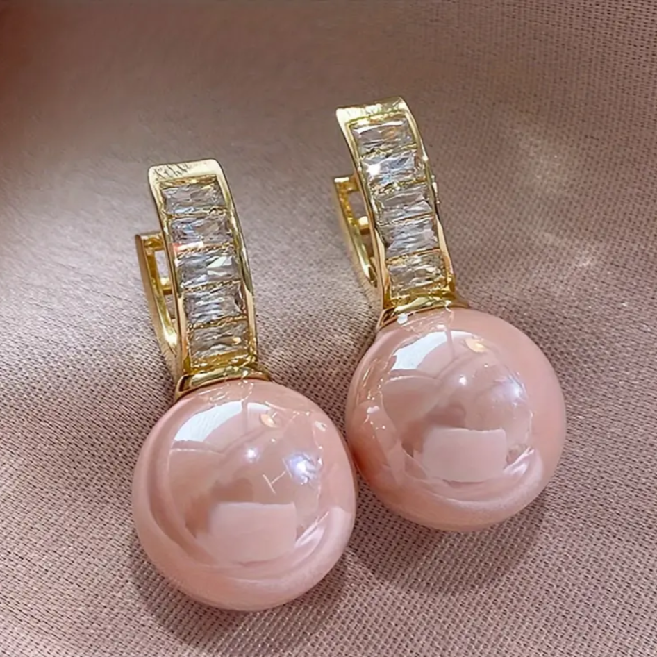 PINK PEARL ZIRCONIA GOLD EARRINGS