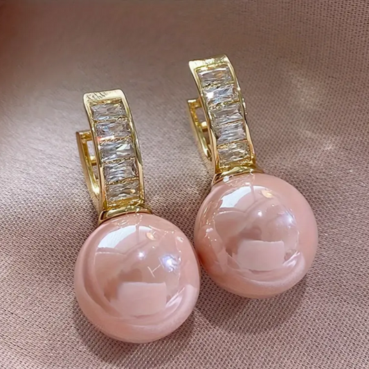 PINK PEARL ZIRCONIA GOLD EARRINGS